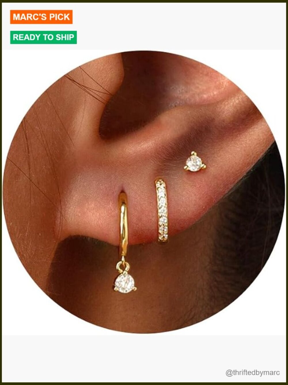 3 Pairs Gold Hoop Earrings Set Dainty Stud Cartilage Huggie Hypoallergenic